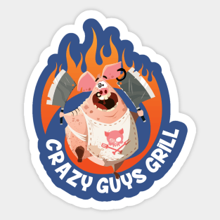 Crazy Guys Grill Pig Sticker